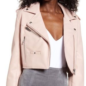 BLANKNYC Pink Cropped Faux Leather Moro Jacket